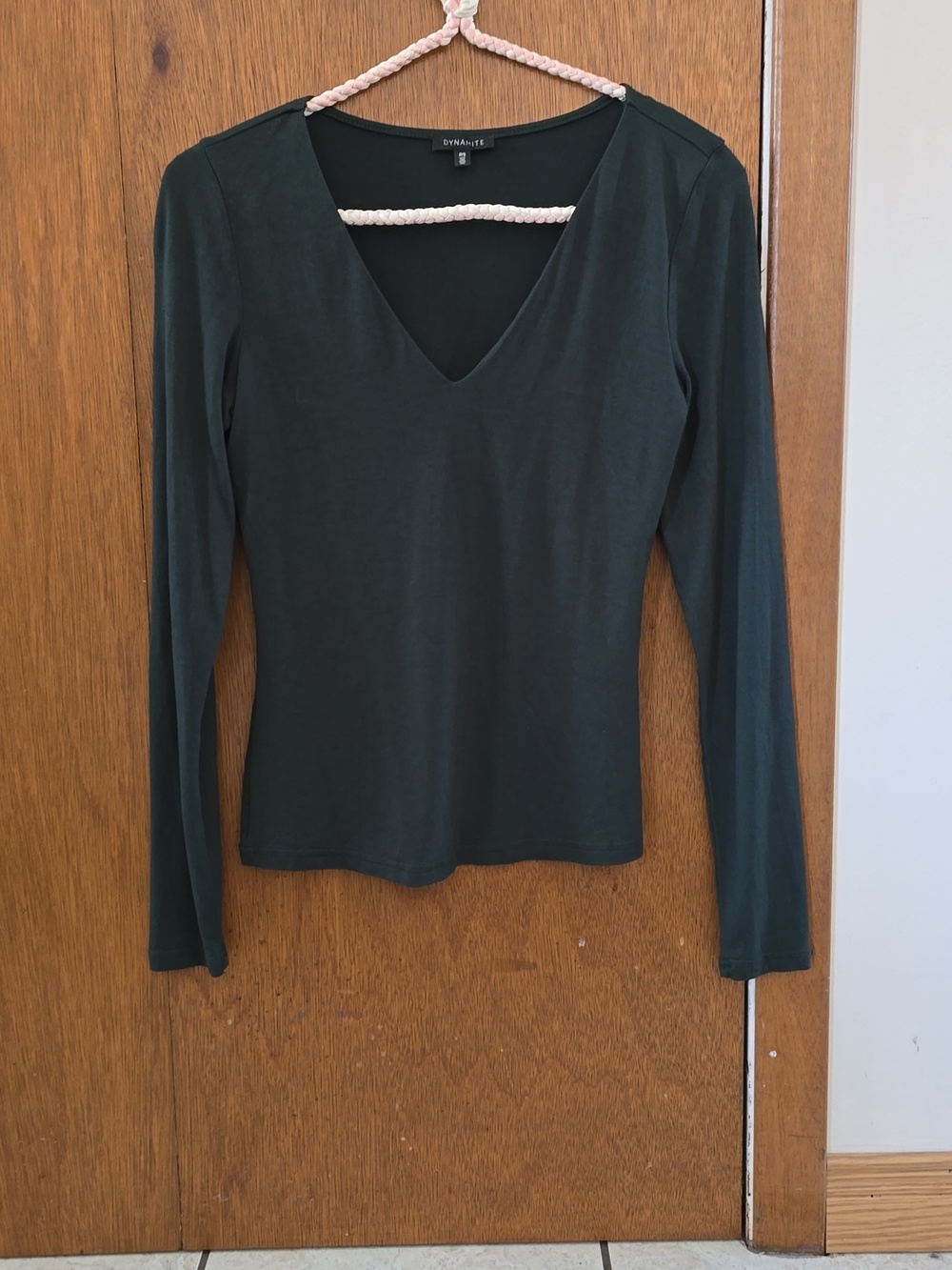 Dynamite Deep Forest Green Long Sleeve V-Neck Top